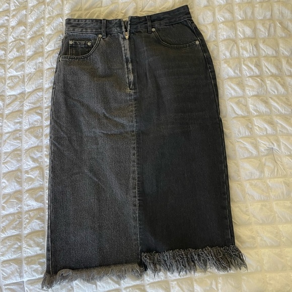 Zara  denim colorblock fray hem midi skirt - Picture 7 of 14